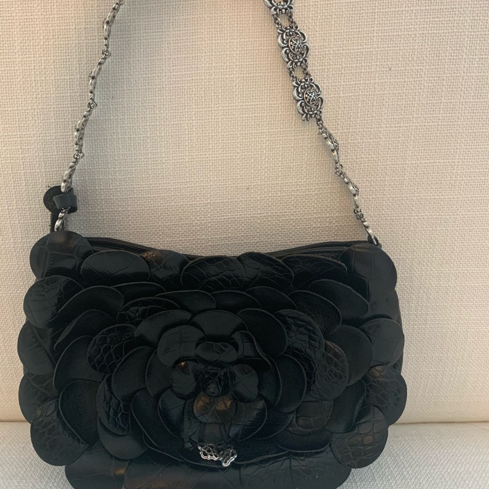 Brighton black leather cut rose flower purse.